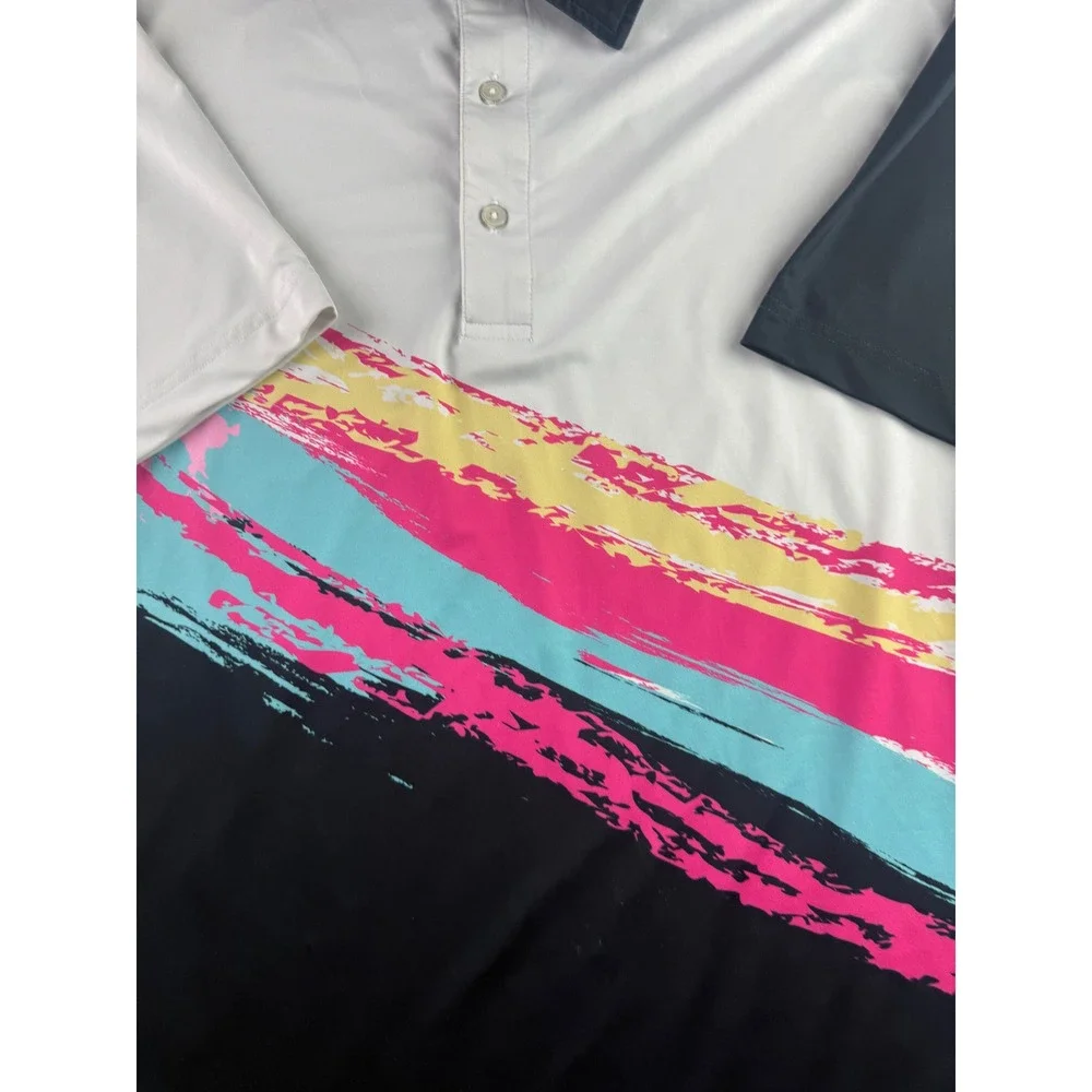 Chubbies Mens XL Performance Polo Shirt Retro Brushstroke Graphic White Black - Picture 2 of 6